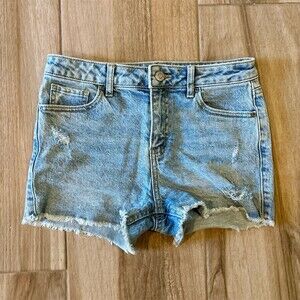 RSQ Denim Shorts Kids Size 14 Blue Light Wash High Rise Distressed